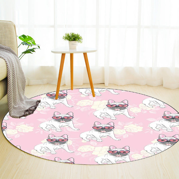 Lisslune | Yellow and Pink Children's Room Rug Children Animal Dog Watermelon Leaf Pattern Carpet Polyester Washable Rug