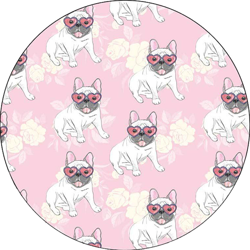 Lisslune | Yellow and Pink Children's Room Rug Children Animal Dog Watermelon Leaf Pattern Carpet Polyester Washable Rug