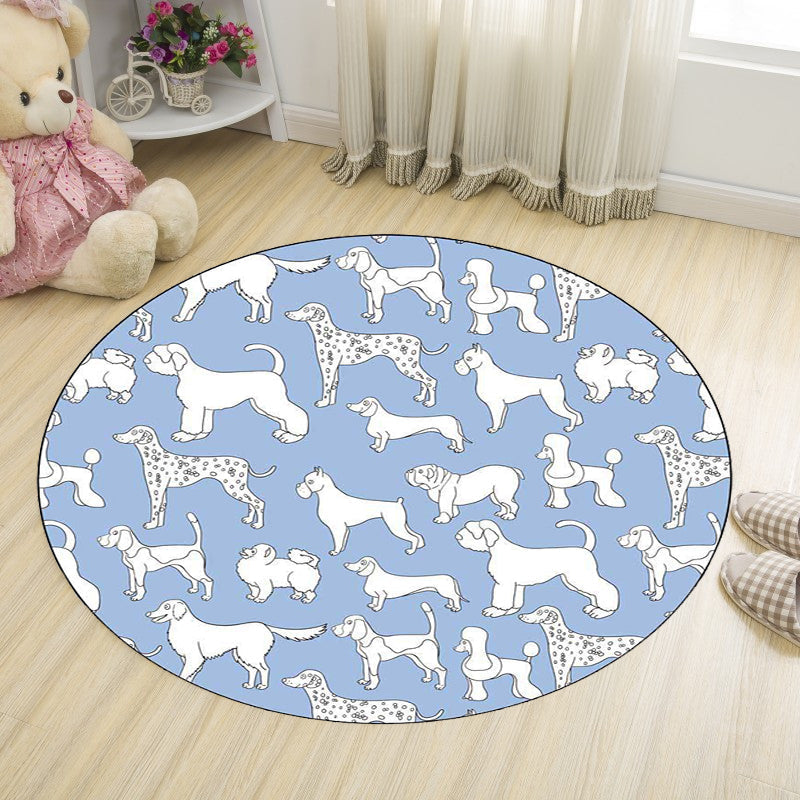 Lisslune | Yellow and Pink Children's Room Rug Children Animal Dog Watermelon Leaf Pattern Carpet Polyester Washable Rug