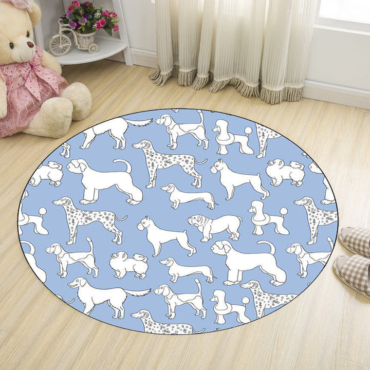 Lisslune | Yellow and Pink Children's Room Rug Children Animal Dog Watermelon Leaf Pattern Carpet Polyester Washable Rug