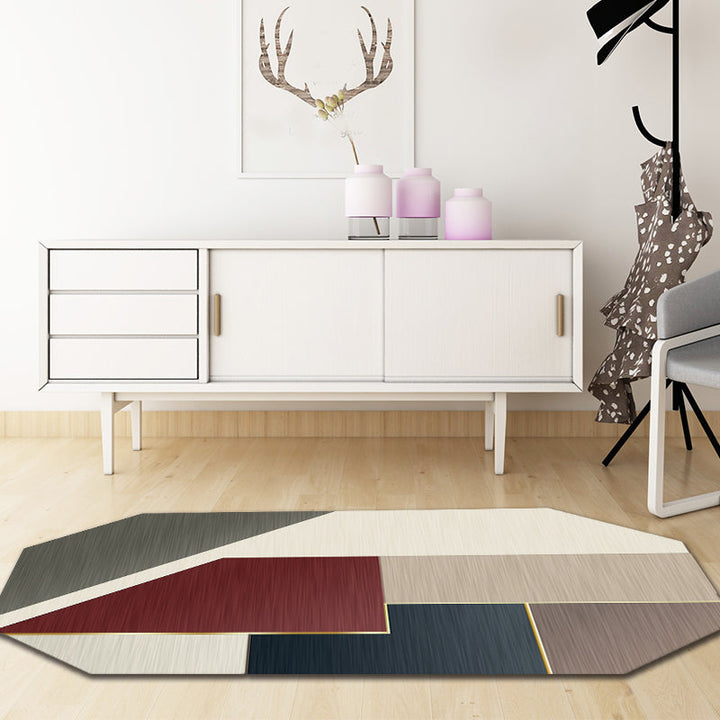 Lisslune | Modern Living Room Irregular Area Rug in Brown Color Block Pattern Rug Polyester Machine Washable Area Rug