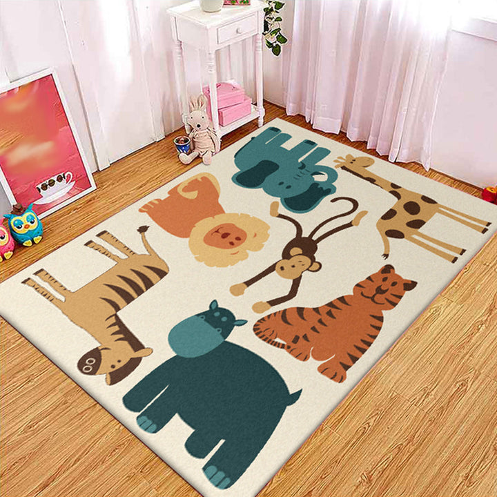 Lisslune | Children's room carpet in yellow animal elephant tiger lion print carpet polyester pet-friendly carpet
