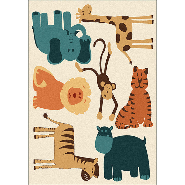 Lisslune | Children's room carpet in yellow animal elephant tiger lion print carpet polyester pet-friendly carpet