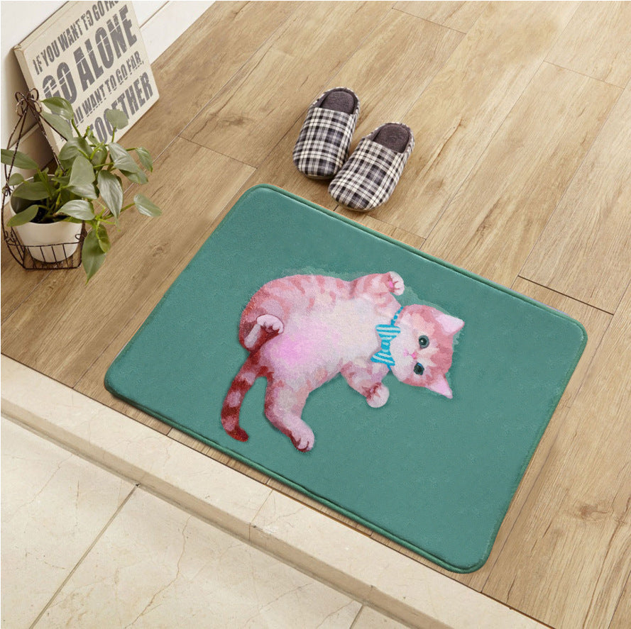 Lisslune | Unique Kids Rug in Blue and Green Animal Cat Pattern Carpet Polyester Washable Rug for the Children's Room