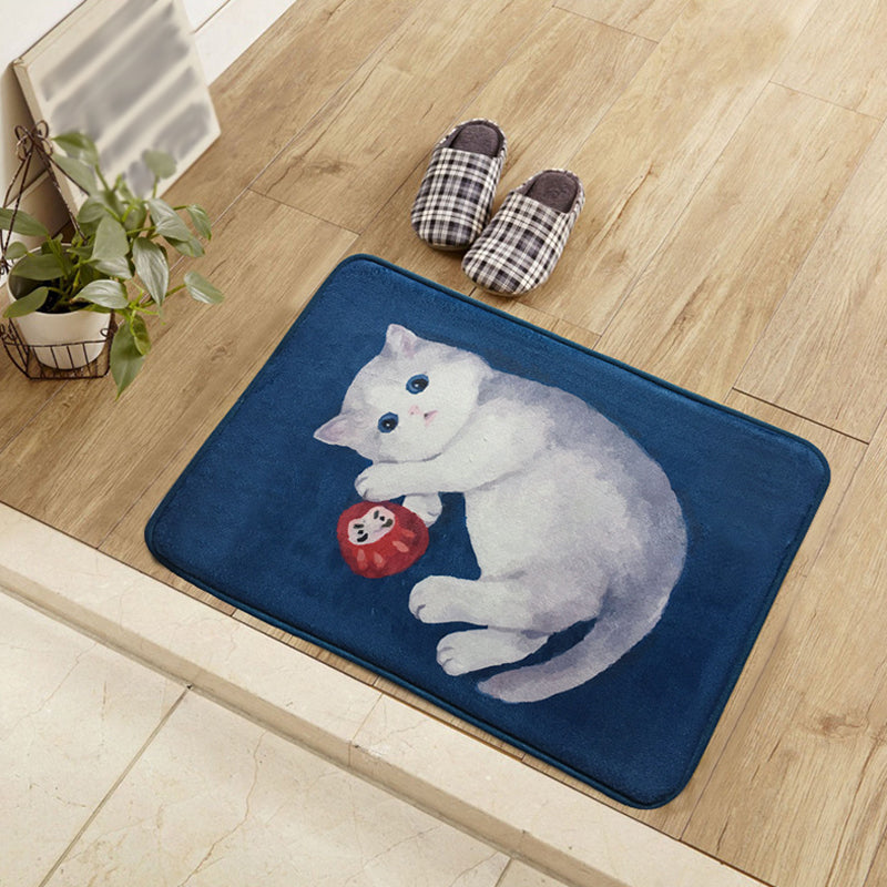 Lisslune | Unique Kids Rug in Blue and Green Animal Cat Pattern Carpet Polyester Washable Rug for the Children's Room