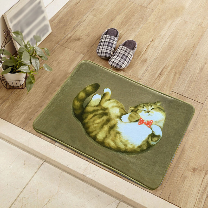 Lisslune | Unique Kids Rug in Blue and Green Animal Cat Pattern Carpet Polyester Washable Rug for the Children's Room