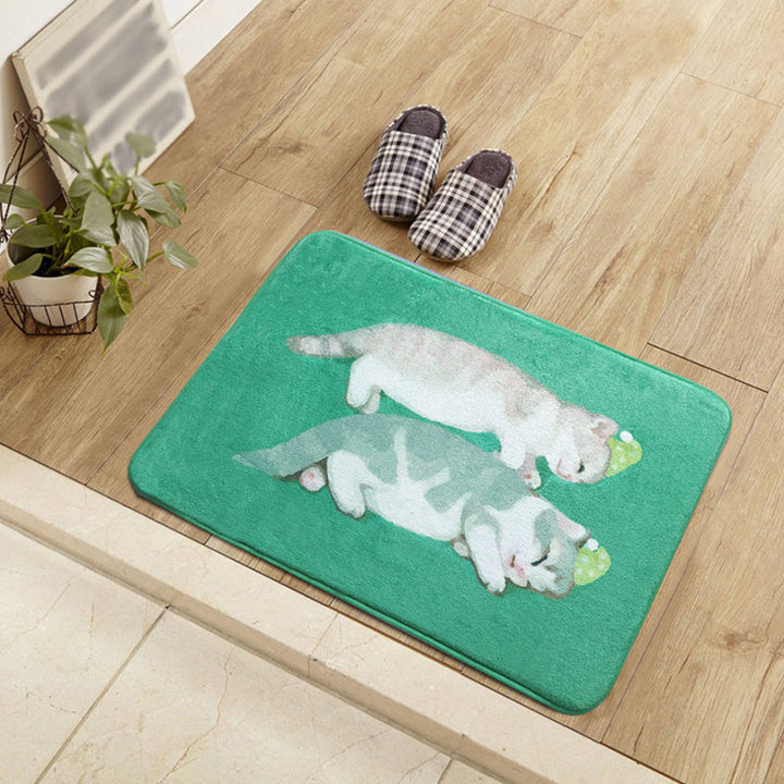 Lisslune | Unique Kids Rug in Blue and Green Animal Cat Pattern Carpet Polyester Washable Rug for the Children's Room