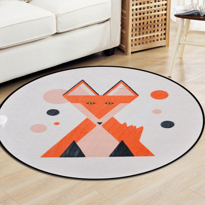 Lisslune | Brown and White Children's Room Carpet Kids Animal Fox Fawn Geometric Pattern Area Rug Polyester Stain-Resistant Carpet
