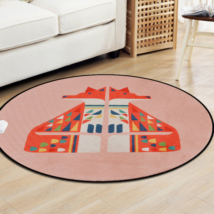Lisslune | Brown and White Children's Room Carpet Kids Animal Fox Fawn Geometric Pattern Area Rug Polyester Stain-Resistant Carpet
