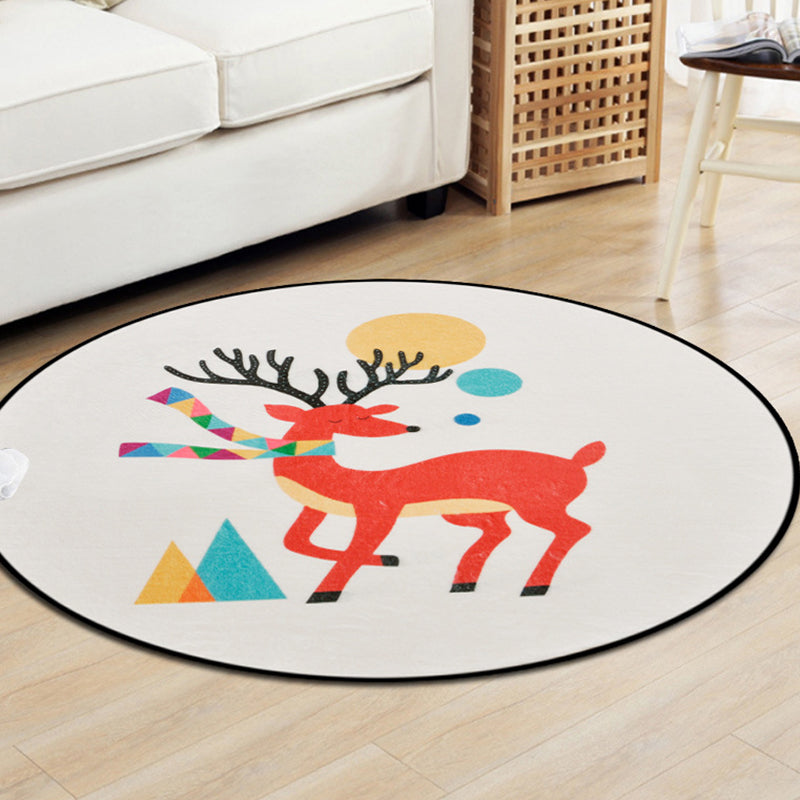 Lisslune | Brown and White Children's Room Carpet Kids Animal Fox Fawn Geometric Pattern Area Rug Polyester Stain-Resistant Carpet