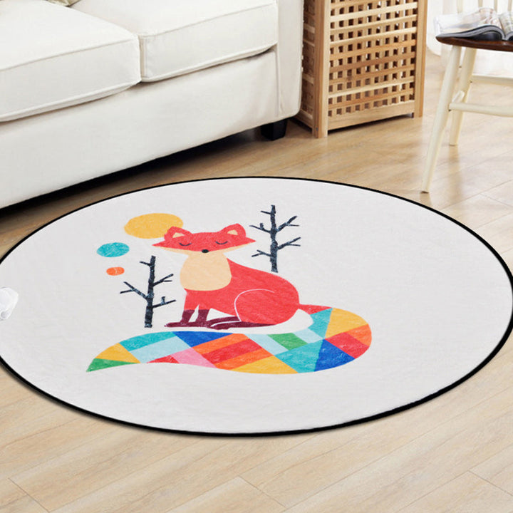 Lisslune | Brown and White Children's Room Carpet Kids Animal Fox Fawn Geometric Pattern Area Rug Polyester Stain-Resistant Carpet