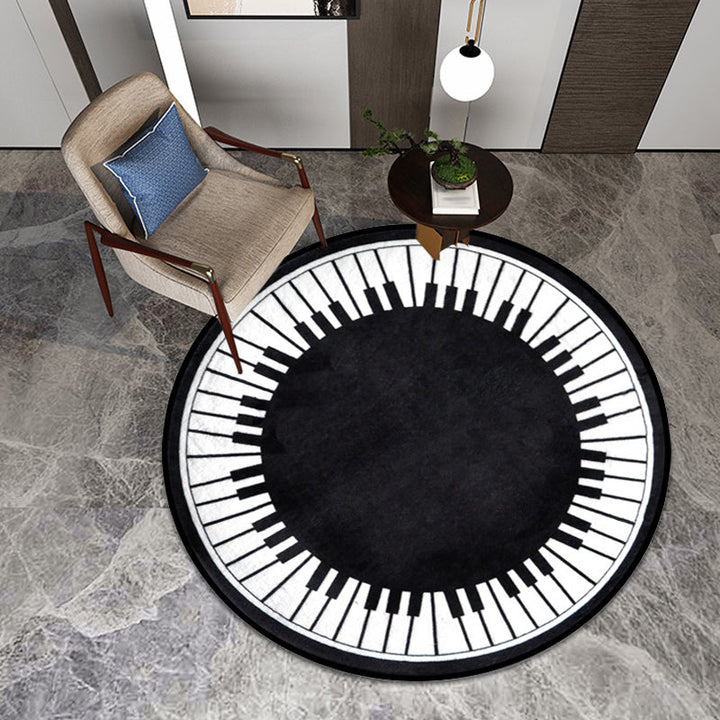 Lisslune | Stylish Children's Rug in Black and White Music Piano Pattern Rug Polyester Pet Friendly Carpet for Nursery