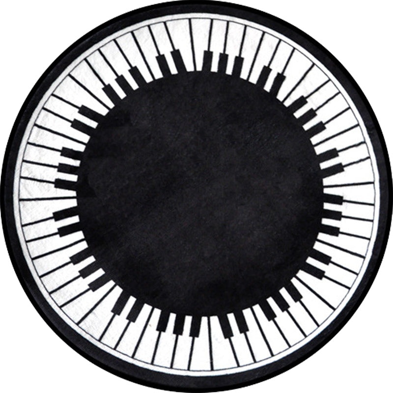 Lisslune | Stylish Children's Rug in Black and White Music Piano Pattern Rug Polyester Pet Friendly Carpet for Nursery