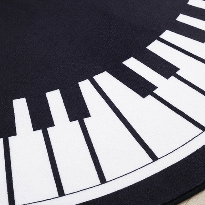 Lisslune | Stylish Children's Rug in Black and White Music Piano Pattern Rug Polyester Pet Friendly Carpet for Nursery