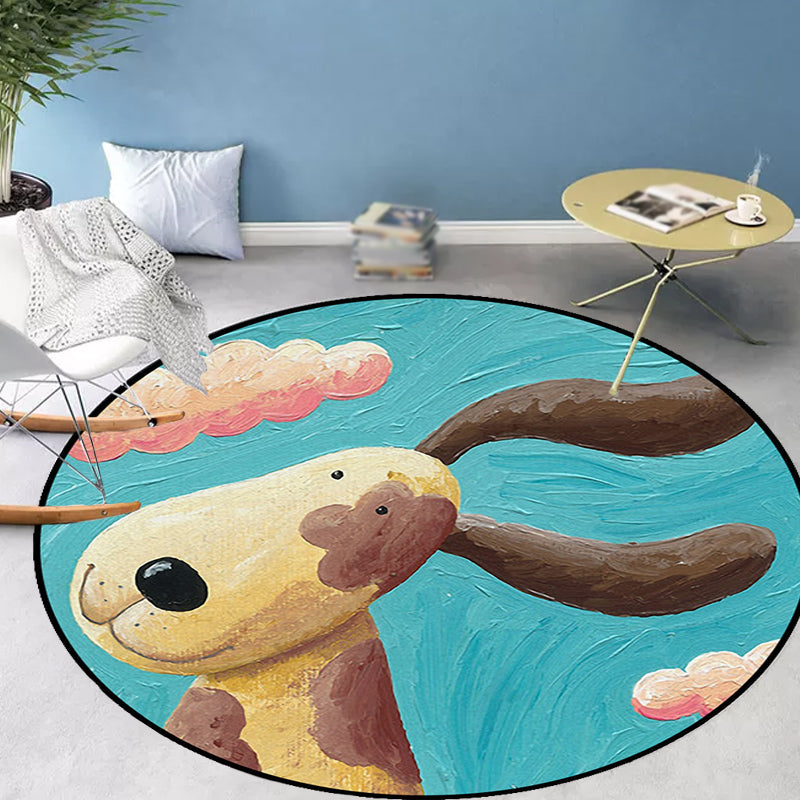 Lisslune | Kids' bedroom rug in blue animal dog cloud pattern rug polyester machine washable rug
