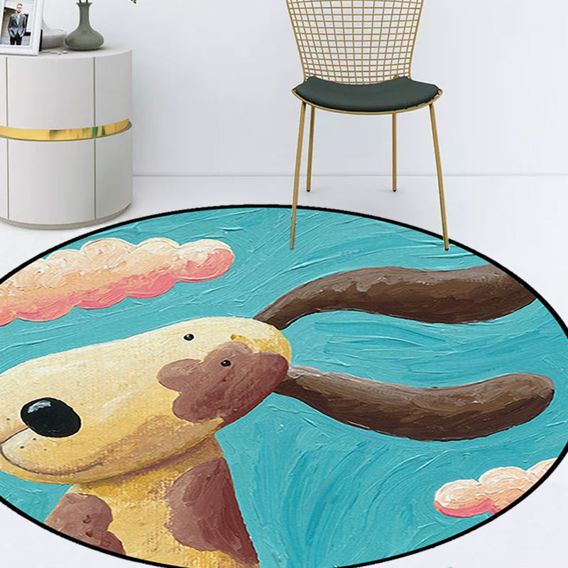 Lisslune | Kids' bedroom rug in blue animal dog cloud pattern rug polyester machine washable rug