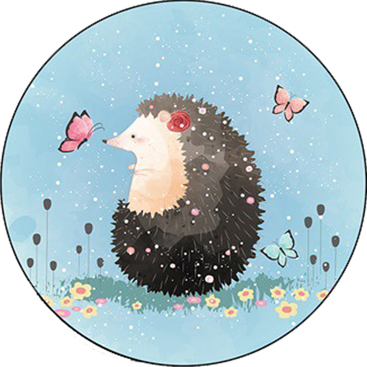 Lisslune | Kids Bedroom Carpet in Blue Animal Elephant Rabbit Hedgehog Print Carpet Polyester Pet-Friendly Area Rug