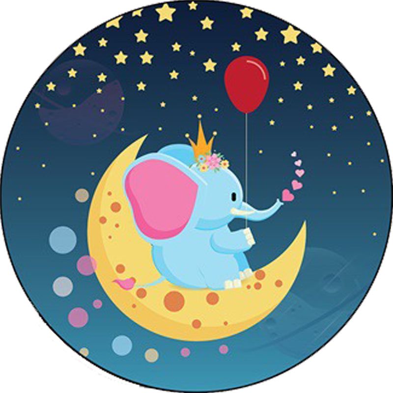 Lisslune | Kids Bedroom Carpet in Blue Animal Elephant Rabbit Hedgehog Print Carpet Polyester Pet-Friendly Area Rug