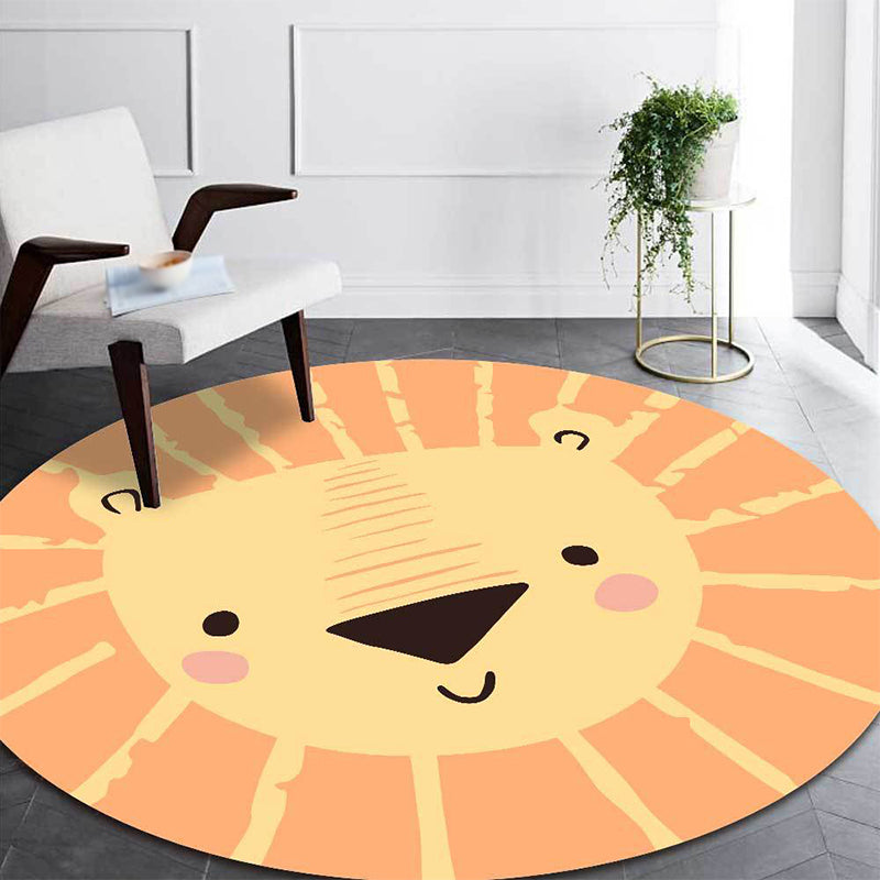 Lisslune | Children’s Bedroom Carpet in Yellow Animal Lion Print Carpet Polyester Pet-Friendly Non-Slip Carpet