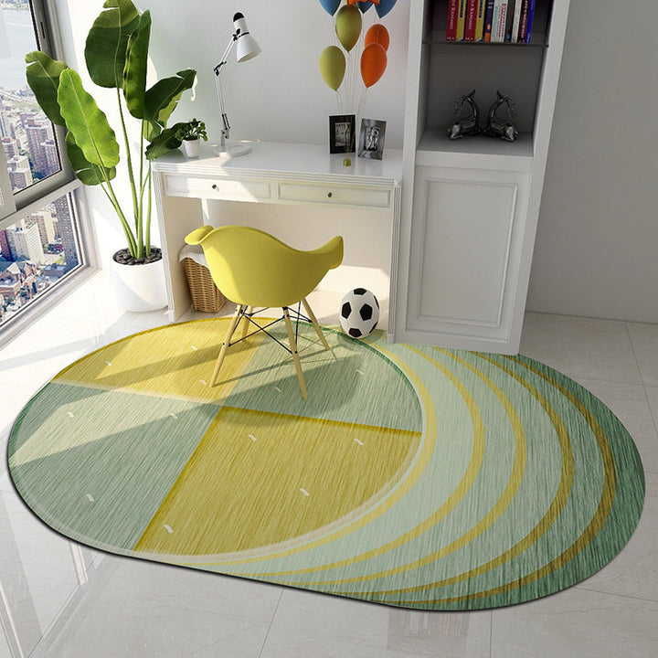 Lisslune | Irregular Bedroom Rug in Green and Pink Modern Color Block Arch Pattern Area Rug Polyester Washable Carpet