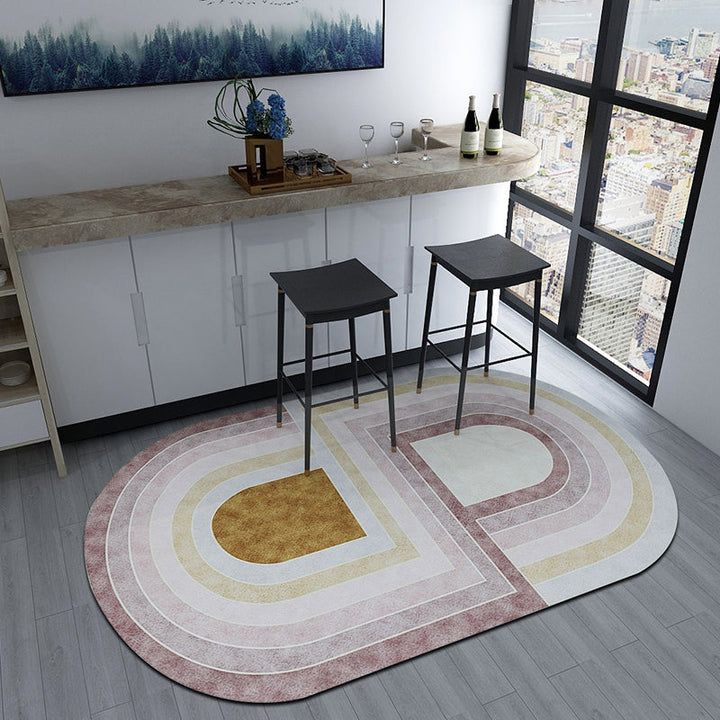 Lisslune | Irregular Bedroom Rug in Green and Pink Modern Color Block Arch Pattern Area Rug Polyester Washable Carpet