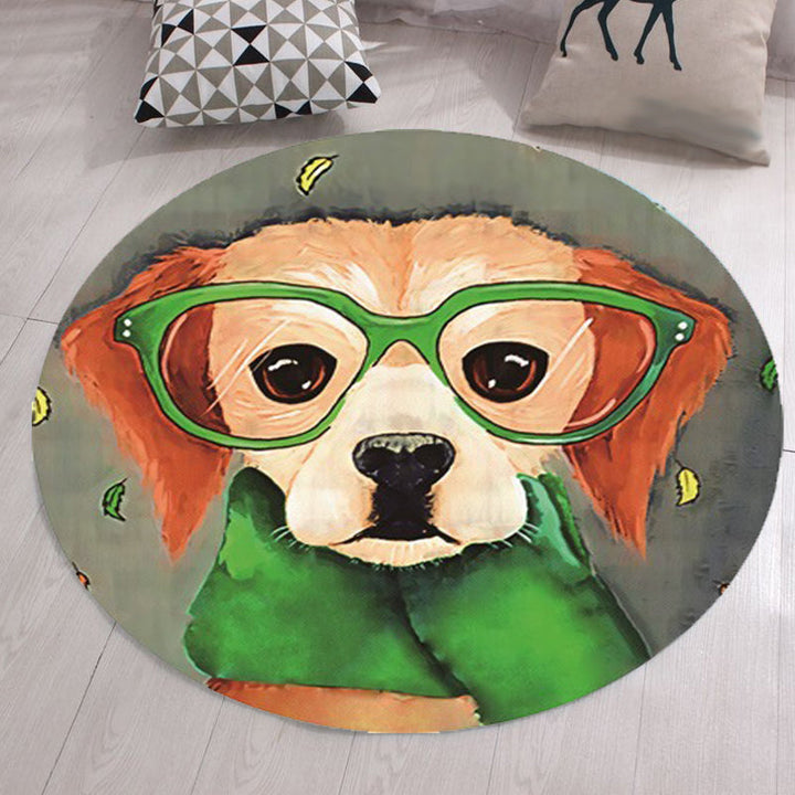 Lisslune | Gray and Green Children's Room Carpet Kids Animal Dog Glasses Pattern Area Rug Polyester Non-Slip Machine Washable Rug