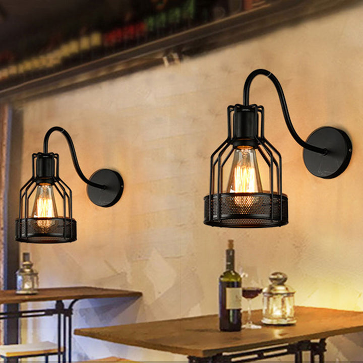 Skørter | Bottle holder metal wall mount light with gooseneck arm industrial 1 head bar wall sconce lighting in black