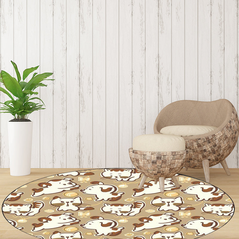 Lisslune | Children's room carpet in brown and pink animal dog cat print carpet polyester non-slip back carpet