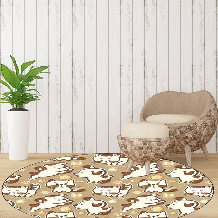 Lisslune | Children's room carpet in brown and pink animal dog cat print carpet polyester non-slip back carpet