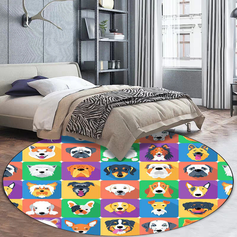 Lisslune | Children's room carpet in brown and pink animal dog cat print carpet polyester non-slip back carpet