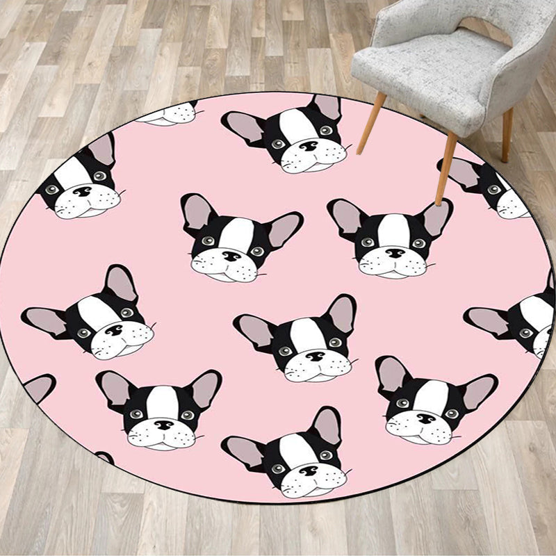 Lisslune | Children's room carpet in brown and pink animal dog cat print carpet polyester non-slip back carpet