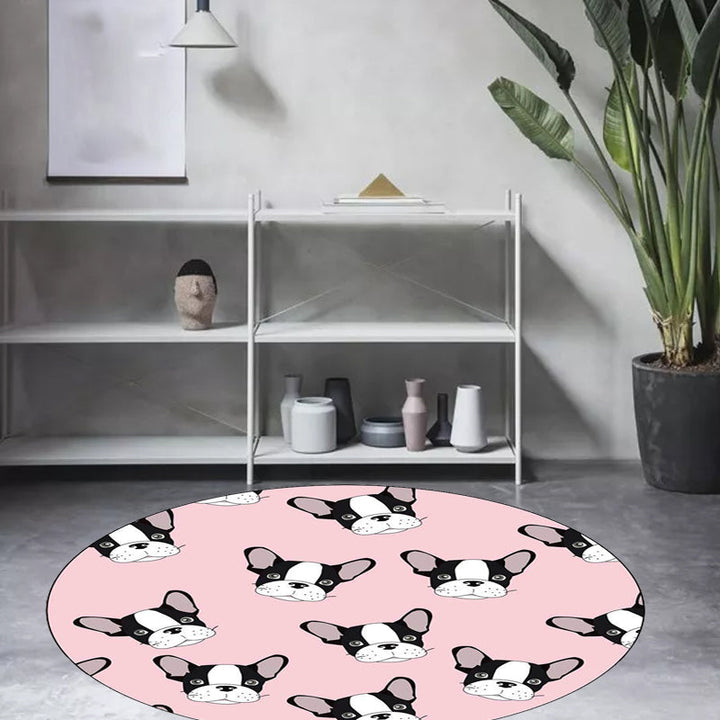 Lisslune | Children's room carpet in brown and pink animal dog cat print carpet polyester non-slip back carpet