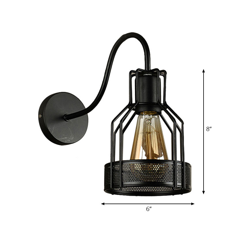 Skørter | Bottle holder metal wall mount light with gooseneck arm industrial 1 head bar wall sconce lighting in black