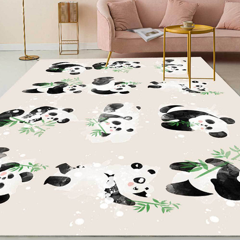 Lisslune | Ivory Kids Room Rug Kids Animal Panda Bird Pattern Rug Polyester Non-Slip Machine Washable Rug