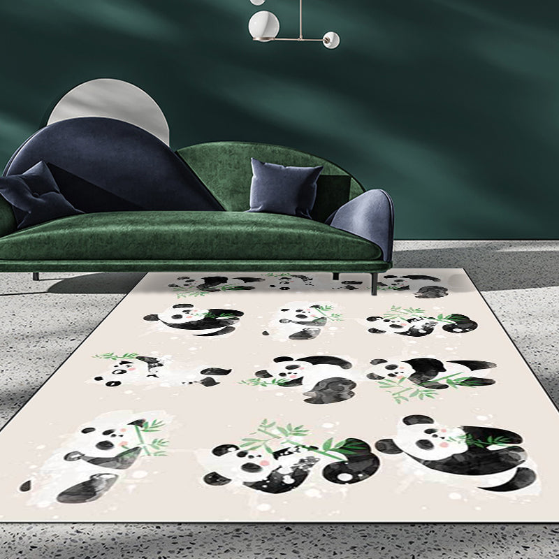 Lisslune | Ivory Kids Room Rug Kids Animal Panda Bird Pattern Rug Polyester Non-Slip Machine Washable Rug