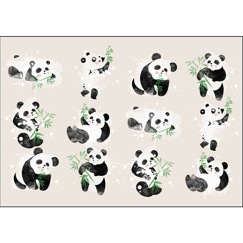 Lisslune | Ivory Kids Room Rug Kids Animal Panda Bird Pattern Rug Polyester Non-Slip Machine Washable Rug