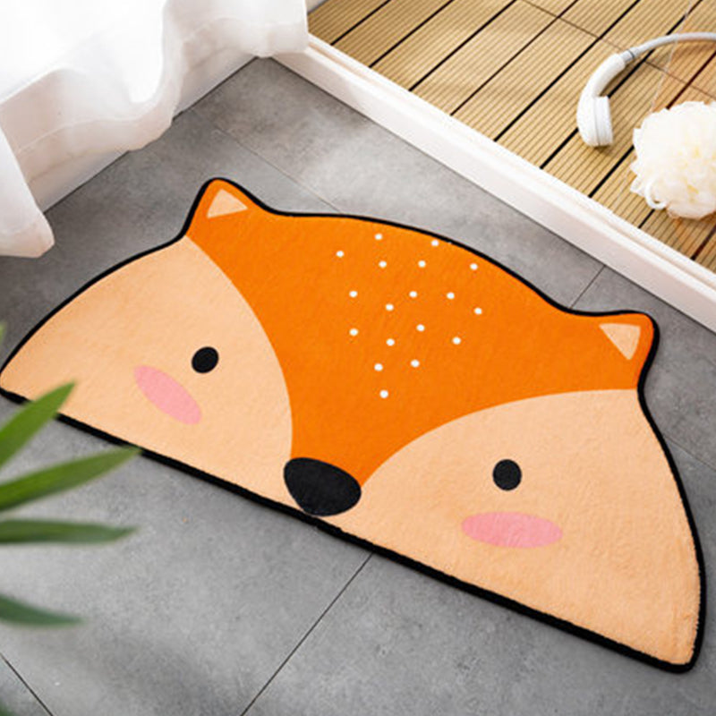 Lisslune | Irregular Children's Room Carpet Orange and Green Animal Frog Cat Bear Pattern Area Rug Polyester Pet Friendly Carpet