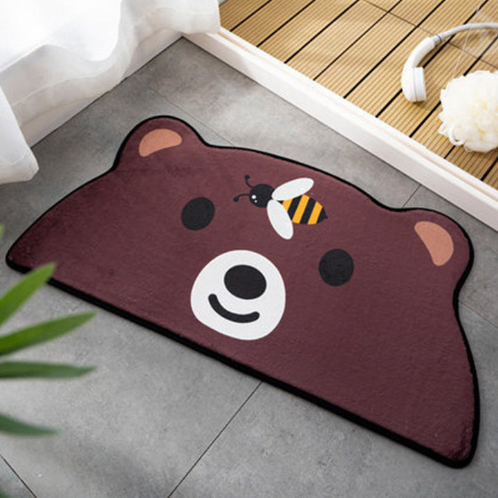 Lisslune | Irregular Children's Room Carpet Orange and Green Animal Frog Cat Bear Pattern Area Rug Polyester Pet Friendly Carpet