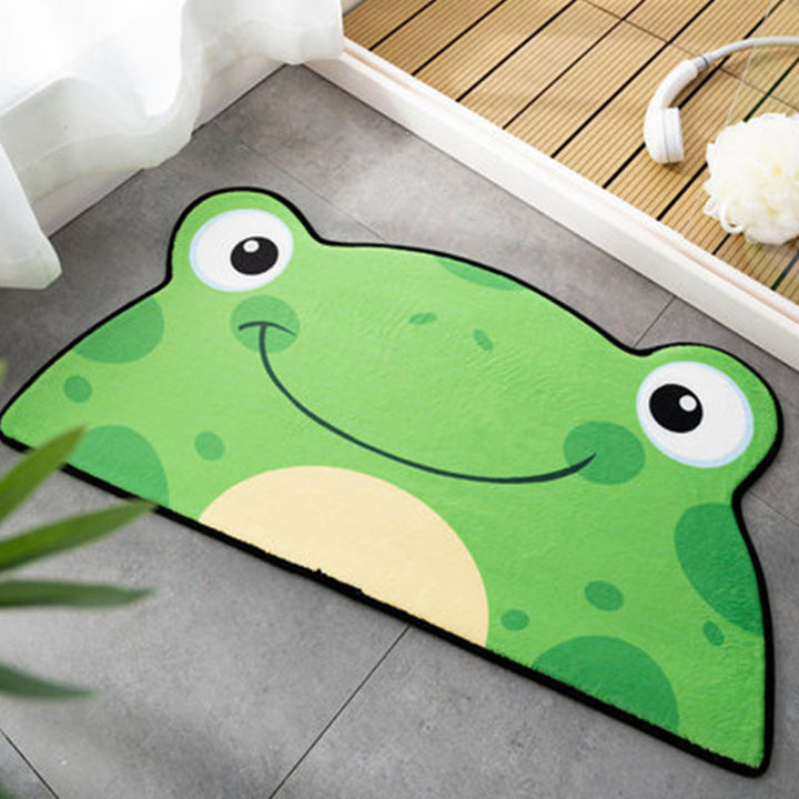 Lisslune | Irregular Children's Room Carpet Orange and Green Animal Frog Cat Bear Pattern Area Rug Polyester Pet Friendly Carpet
