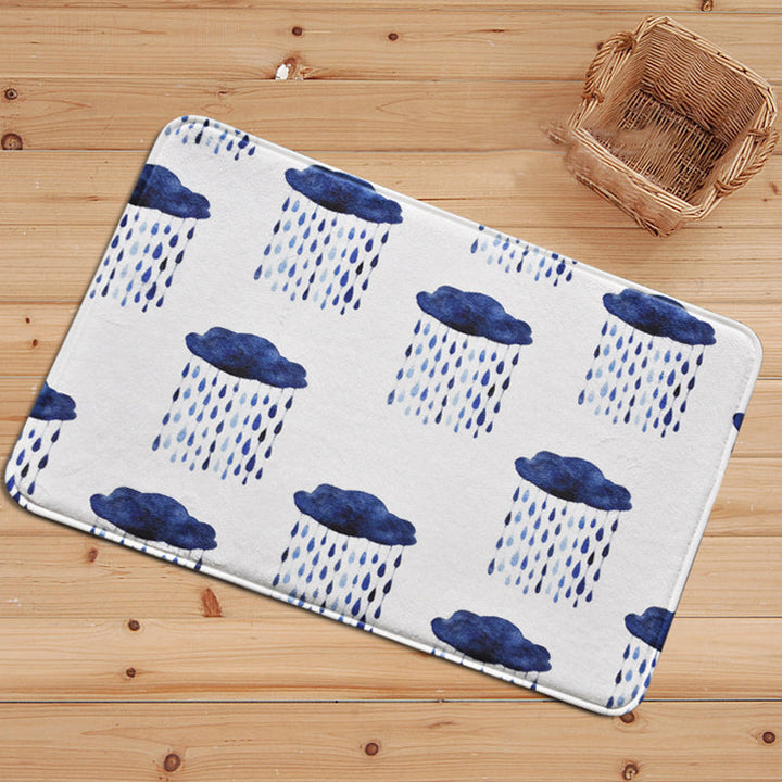 Lisslune | Children's Room Carpet in White Fairy Tale Clouds Rain Print Carpet Polyester Non-Slip Back Area Rug