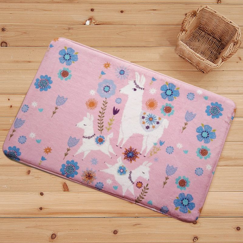 Lisslune | Blue and Black Children's Room Rug Animal Alpaca Pattern Carpet Polyester Stain Resistant Rug