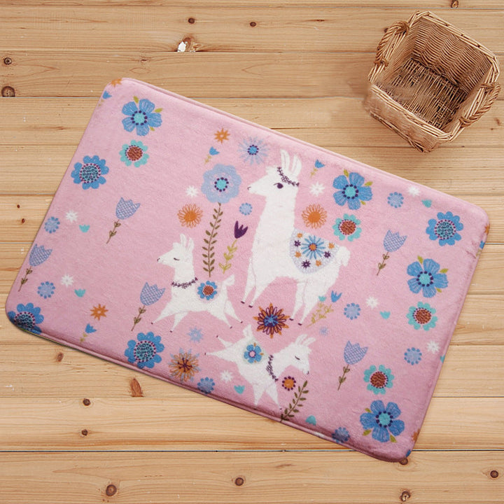 Lisslune | Blue and Black Children's Room Rug Animal Alpaca Pattern Carpet Polyester Stain Resistant Rug