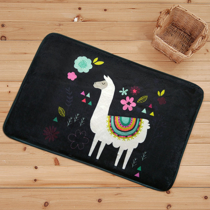 Lisslune | Blue and Black Children's Room Rug Animal Alpaca Pattern Carpet Polyester Stain Resistant Rug