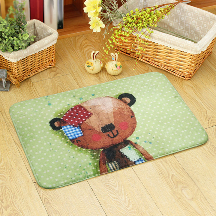 Lisslune | Blue and green children's room rug children's animals bear rabbit bee pattern rug polyester machine washable rug