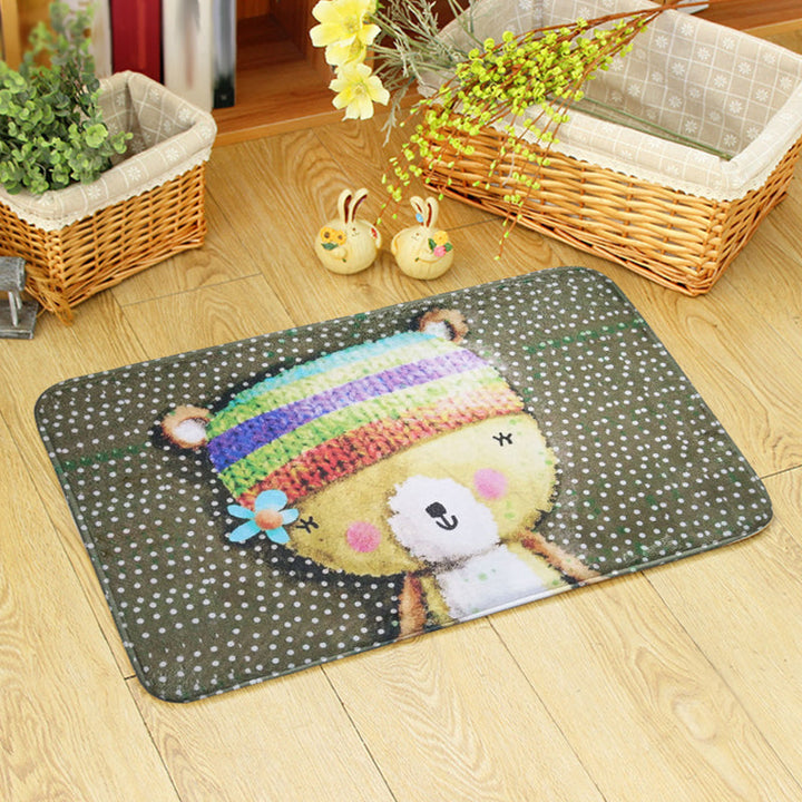 Lisslune | Blue and green children's room rug children's animals bear rabbit bee pattern rug polyester machine washable rug
