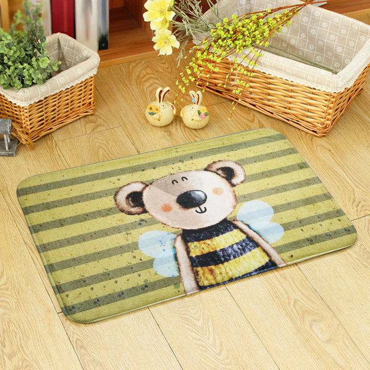 Lisslune | Blue and green children's room rug children's animals bear rabbit bee pattern rug polyester machine washable rug