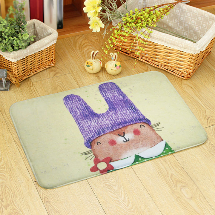 Lisslune | Blue and green children's room rug children's animals bear rabbit bee pattern rug polyester machine washable rug