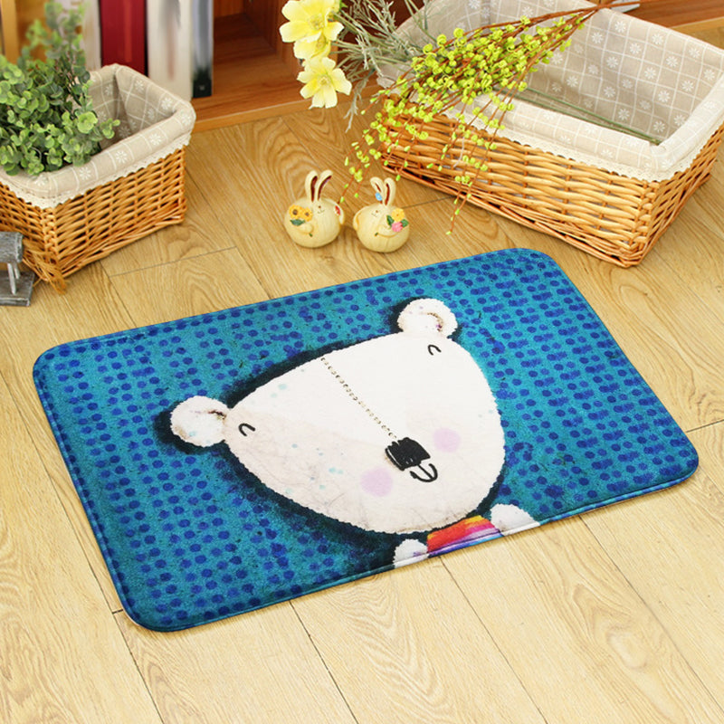 Lisslune | Blue and green children's room rug children's animals bear rabbit bee pattern rug polyester machine washable rug