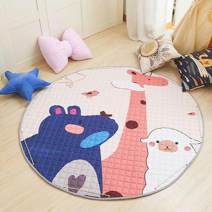 Lisslune | Children's Bedroom Rug in Pink and Gray Animal Unicorn Rabbit Sheep Print Rug Polyester Machine Washable Rug