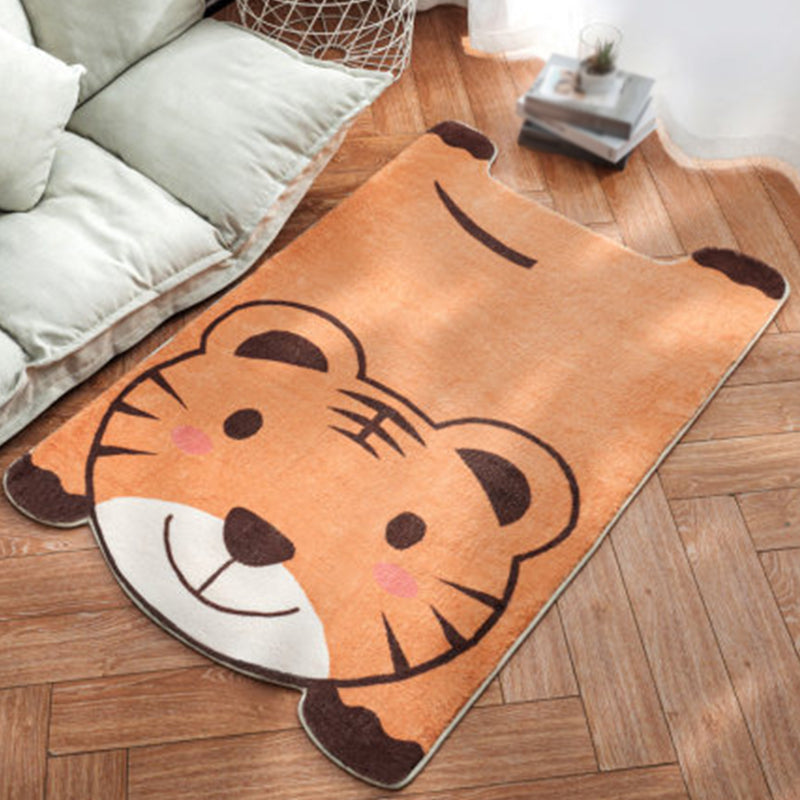 Lisslune | Unique Children Irregular Rug in White and Pink Animal Lion Panda Pattern Rug Polyester Non-Slip Carpet for Children's Room
